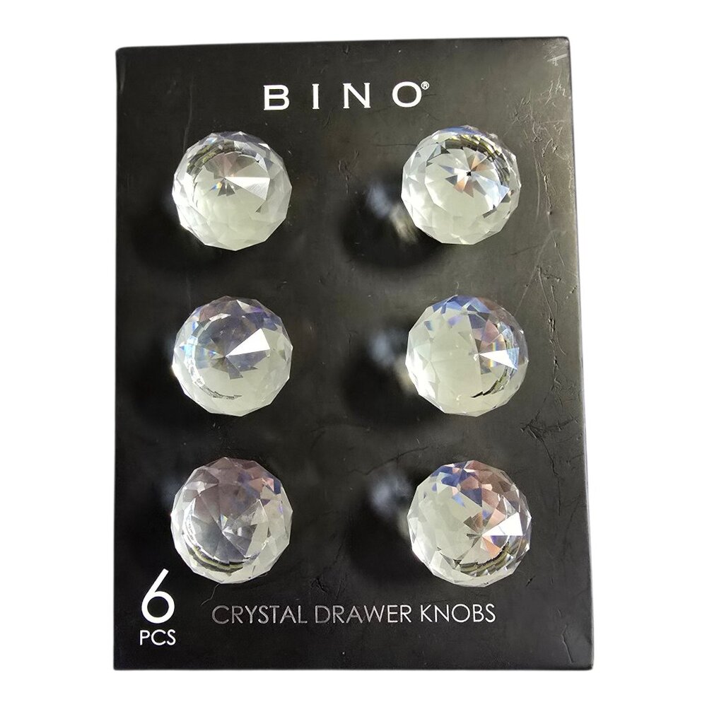 NEW BINO Sparkly Faceted Sphere Crystal Drawer Door Knob Pull Set 6 Pieces